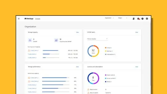 NetApp Console dashboard for hybrid cloud data management