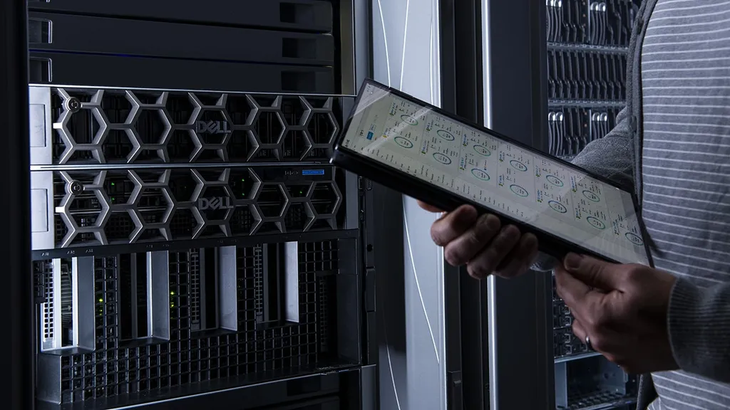Dell PowerEdge servers in a data center rack with administrator