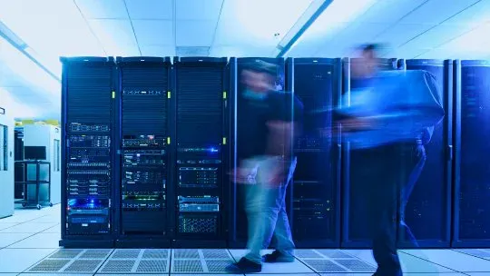 Enterprise data center aisle with NetApp storage racks